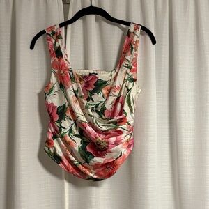 Express Pink and Green Floral Drape Blouse